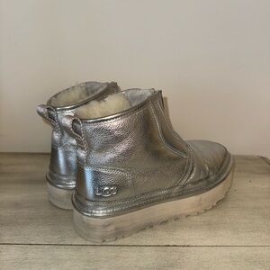 UGG Metallic Silver Platform Ankle Boots